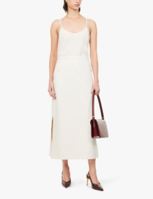 Gucci Womens Salty Sand Mix Gg Monogram-print Woven-blend Midi Skirt