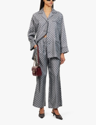 Gucci Womens Gg Supreme Oversized-fit Silk Shirt Blue White Mc In Blue White Mc