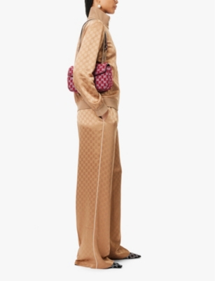 GUCCI: Monogram-print wide-leg mid-rise satin trousers