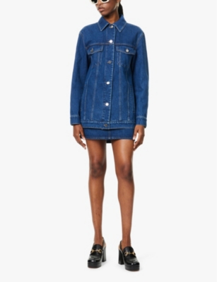 Shop Gucci Womens  Relaxed-fit Branded Denim Jacket In Blue