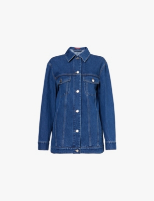 Shop Gucci Womens  Relaxed-fit Branded Denim Jacket In Blue