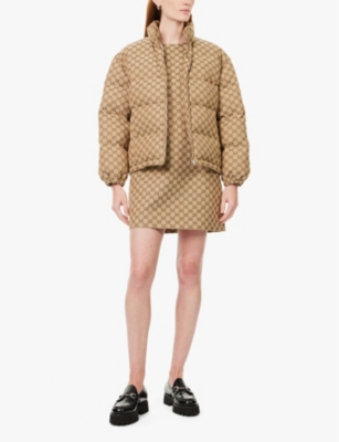 Shop Gucci Womens Gg-logo Cotton-canvas Bomber Jacket Camel Mix