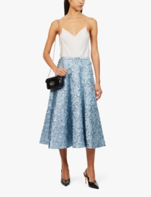 Gucci Womens Glossy Sky Butterfly-pattern Mid-waist Brocade Midi Skirt In Glossy Sky
