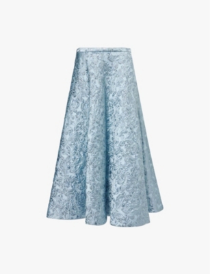 Gucci Womens Glossy Sky Butterfly-pattern Mid-waist Brocade Midi Skirt In Glossy Sky