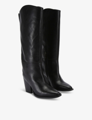 Carvela Womens Black Reign Pointed-toe Leather Knee-high Boots In Black