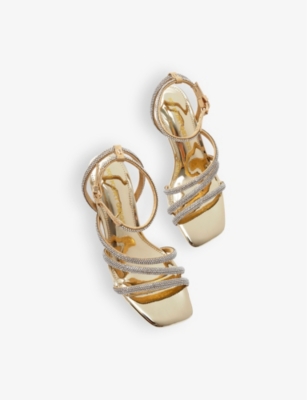 Kg Kurt Geiger Womens Savanna Low Crystal-embellished Heeled Woven Sandals Gold In Gold