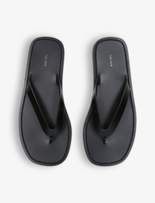 Shop The Row Womens Black City Slip-on Leather Flip Flops Eur 37.5 / 4.5 Uk