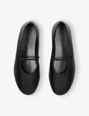 The Row Womens  Elasticated Round-toe Leather Ballet Flats In Black