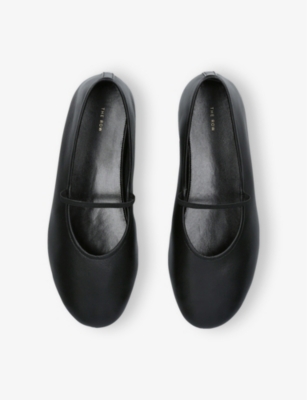 THE ROW WOMENS BLACK ELASTICATED ROUND-TOE LEATHER BALLET FLATS