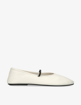 Shop The Row Womens Elastic-strap Leather Ballet Flats B In Bone