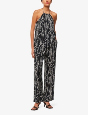 Whistles Womens Monochrome Bamboo-print Halter-neck Woven Top In Monochrome