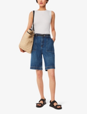 Shop Whistles Women's Blue Raya Long-line High-rise Denim Shorts