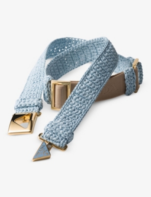 Shop Prada Womens Light Blue Brand-plaque Woven Belt