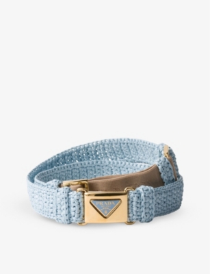 Shop Prada Womens Light Blue Brand-plaque Woven Belt