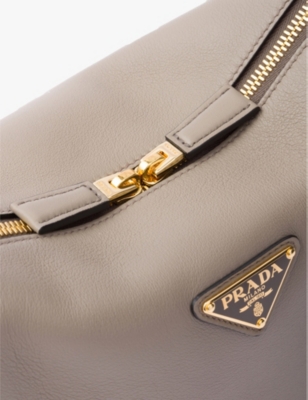 Prada Womens Grey Brand-plaque Medium Leather Shoulder Bag In Gray