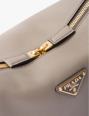 Shop Prada Womens Grey Brand-plaque Medium Leather Shoulder Bag