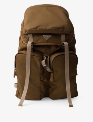 Shop Prada Re-nylon And Leather Backpack In Brown