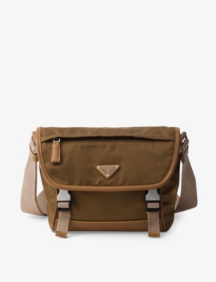 Shop Prada Re-nylon And Leather Shoulder Bag In Brown