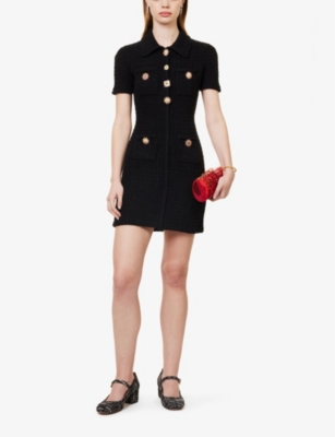 Shop Self-portrait Women's Black Jewel-embellished Knitted Woven-blend Mini Dress