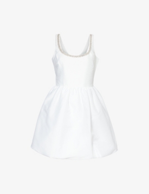 SELF PORTRAIT: Crystal-embellished scoop-neck taffeta mini dress