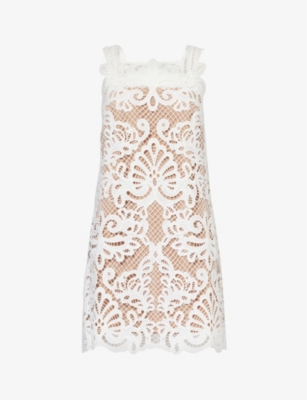 SELF-PORTRAIT: Guipure lace woven mini dress