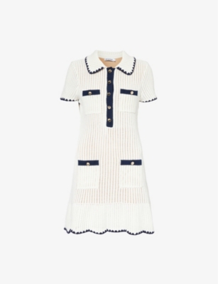 Self-portrait Womens Cream Polo-collar Crochet Mini Dress