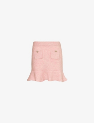 Shop Self-portrait Women's Pink Fluffy Ribbed-knit Stretch-woven Blend Mini Skirt