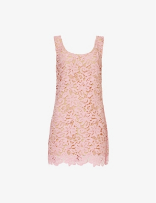 Shop Self-portrait Womens Pink Floral-lace Scoop-neck Woven Mini Dress