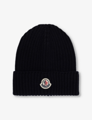 MONCLER: Brand-patch ribbed knitted beanie hat 4-10 years