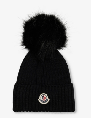 MONCLER: Brand-patch bobble wool-knit beanie hat 4-10 years