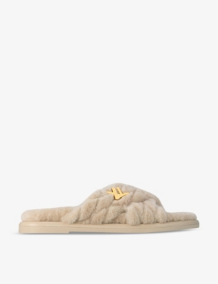 LOUIS VUITTON: Bliss brand-plaque shearling mules