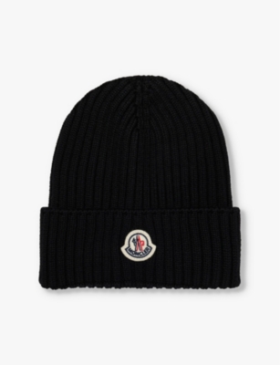 Moncler Boys Black Kids Brand-patch Ribbed Wool-knit Beanie Hat 4-10 Years