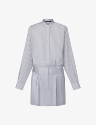LOUIS VUITTON: Pinstripe collarless silk shirt dress