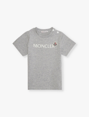 Shop Moncler Brand-print Regular-fit Stretch-cotton T-shirt 6 Months - 3 Years Grey