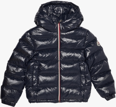 MONCLER: Aubert striped-trim hooded shell-down jacket 4-14 years
