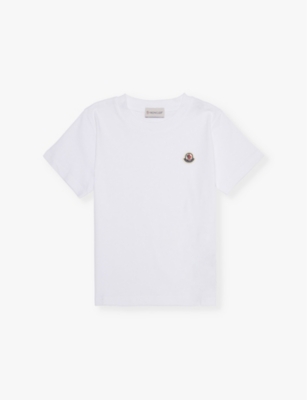 Shop Moncler Brand-patch Crewneck Cotton-jersey T-shirt 4-14 Years Whit In White