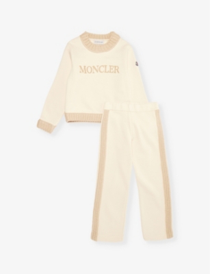 Moncler Womens Cream Brand-embroidered Cotton Sweatshirt And Jogging Bottoms Set 4-6 Years