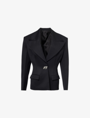 Shop Attico The  Women's Black Peak-lapel Single-breasted Wool Blazer