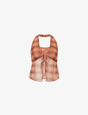 Bec & Bridge Devi Graphic-pattern Woven Top In Desert Check