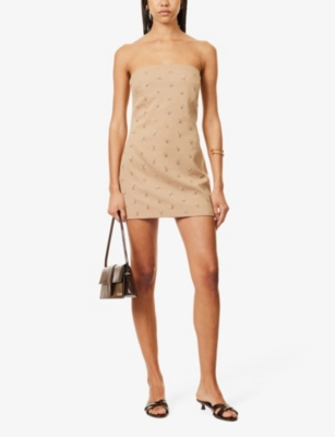 Shop Bec & Bridge Sunseeker Strapless Stretch-woven Mini Dress In Golden