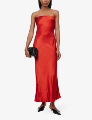 BEC & BRIDGE WOMENS CRIMSON MOON DANCE STRAPLESS BIAS-CUT SATIN MAXI DRESS 