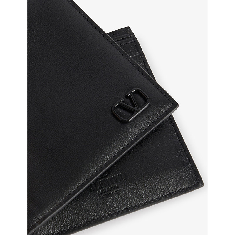 Shop Valentino Garavani Nero Vlogo-plaque Grained Leather Billfold Cardholder