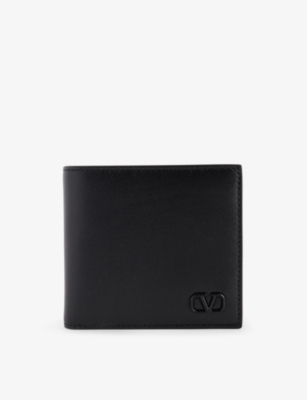 Shop Valentino Garavani Nero Vlogo-plaque Grained Leather Billfold Cardholder