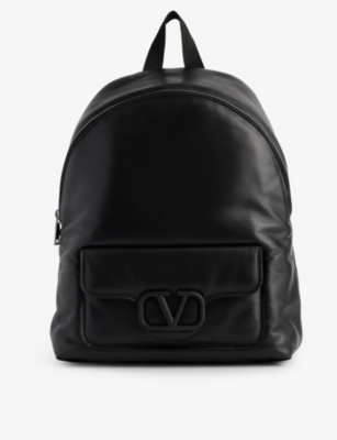 Shop Valentino Garavani Men's Nero Vlogo-plaque Leather Backpack