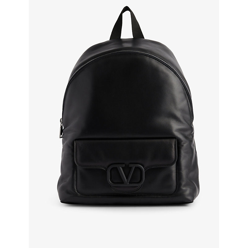 Valentino Garavani Mens Nero Vlogo-plaque Leather Backpack