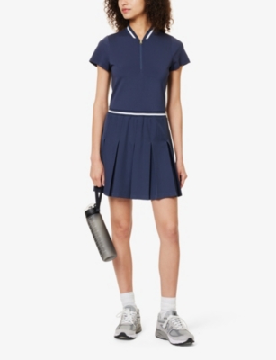 Shop Varley Women's Blue Nights Nora Contrast-trim Stretch-jersey Mini Dress