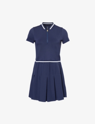 Shop Varley Women's Blue Nights Nora Contrast-trim Stretch-jersey Mini Dress