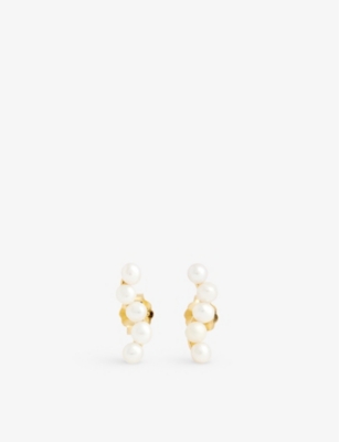 ENAMEL COPENHAGEN: Evie 18ct yellow gold-plated sterling-silver, freshwater pearl and zirconia stud earrings