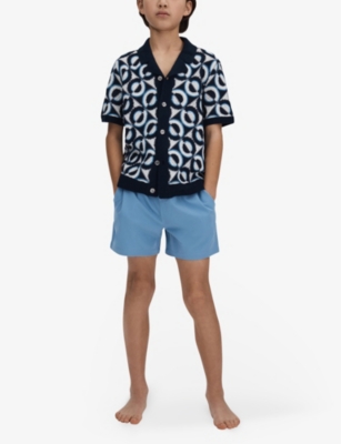 Shop Reiss Boys Sea Blue Kids Elasticated-waist Stretch-woven Shorts 3-14 Years