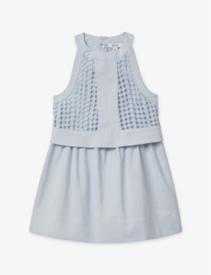 Shop Reiss Girls Blue Kids Eden Embroidered Stretch-woven Dress 4-13 Years